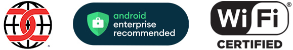 Icônes de compatibilité : Critères communs Android Enterprise recommandé, certifié Wi-Fi