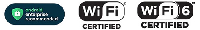 Icônes de compatibilité des terminaux mobiles TC53/TC58 : Wi-Fi Certified, Wi-Fi 6 Certified, FIPS Validated