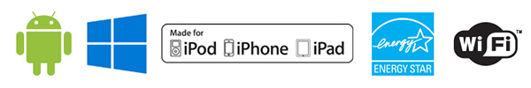 DNA icons: Android icon, Windowns icon, iPod, iPhone, iPad icon, Energy star icon, WiFi icon