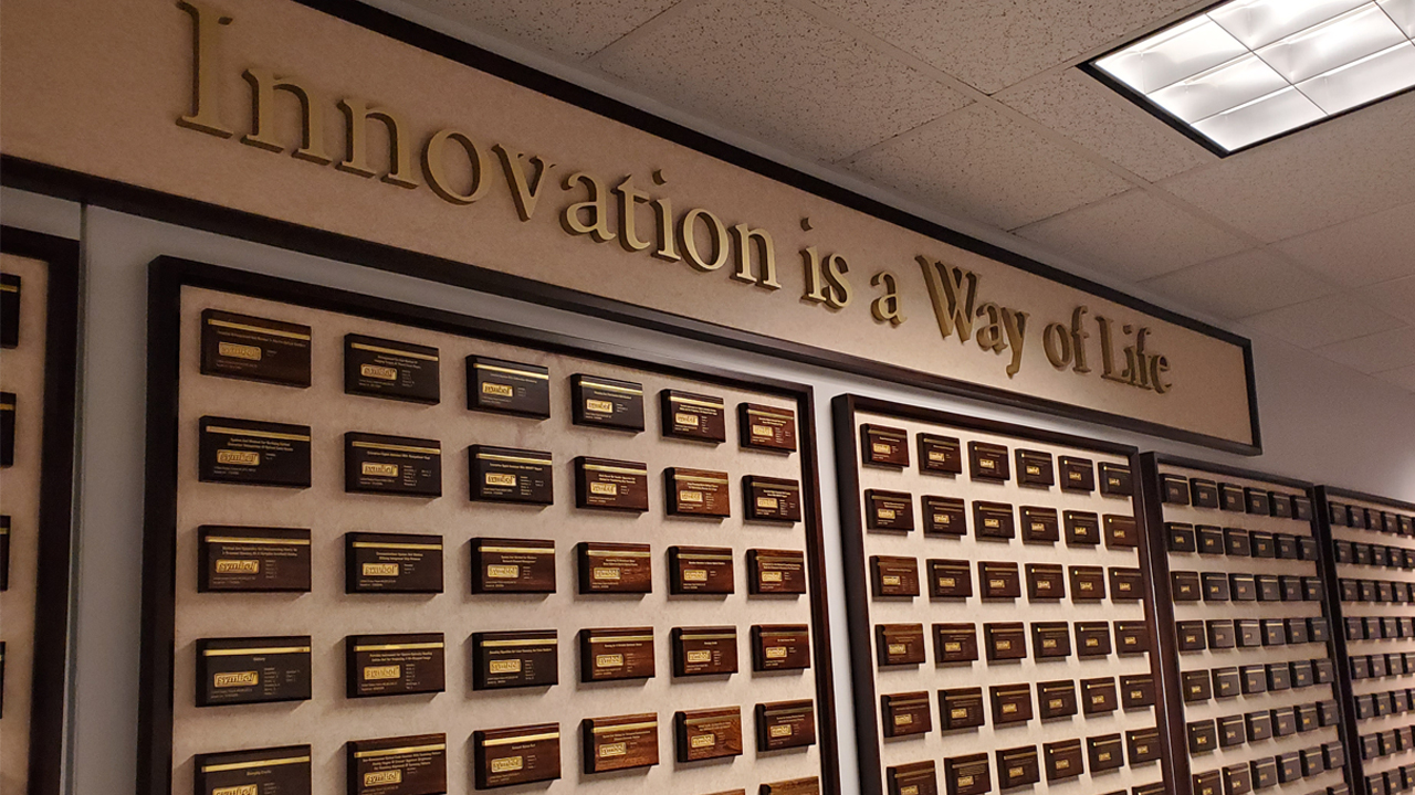The “wall of patents” at Zebra’s Holtsville office
