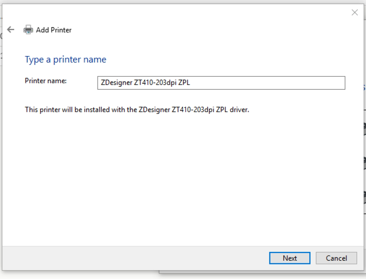 Type a printer name screen