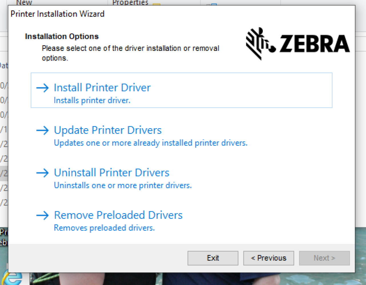 Install printer driver screen