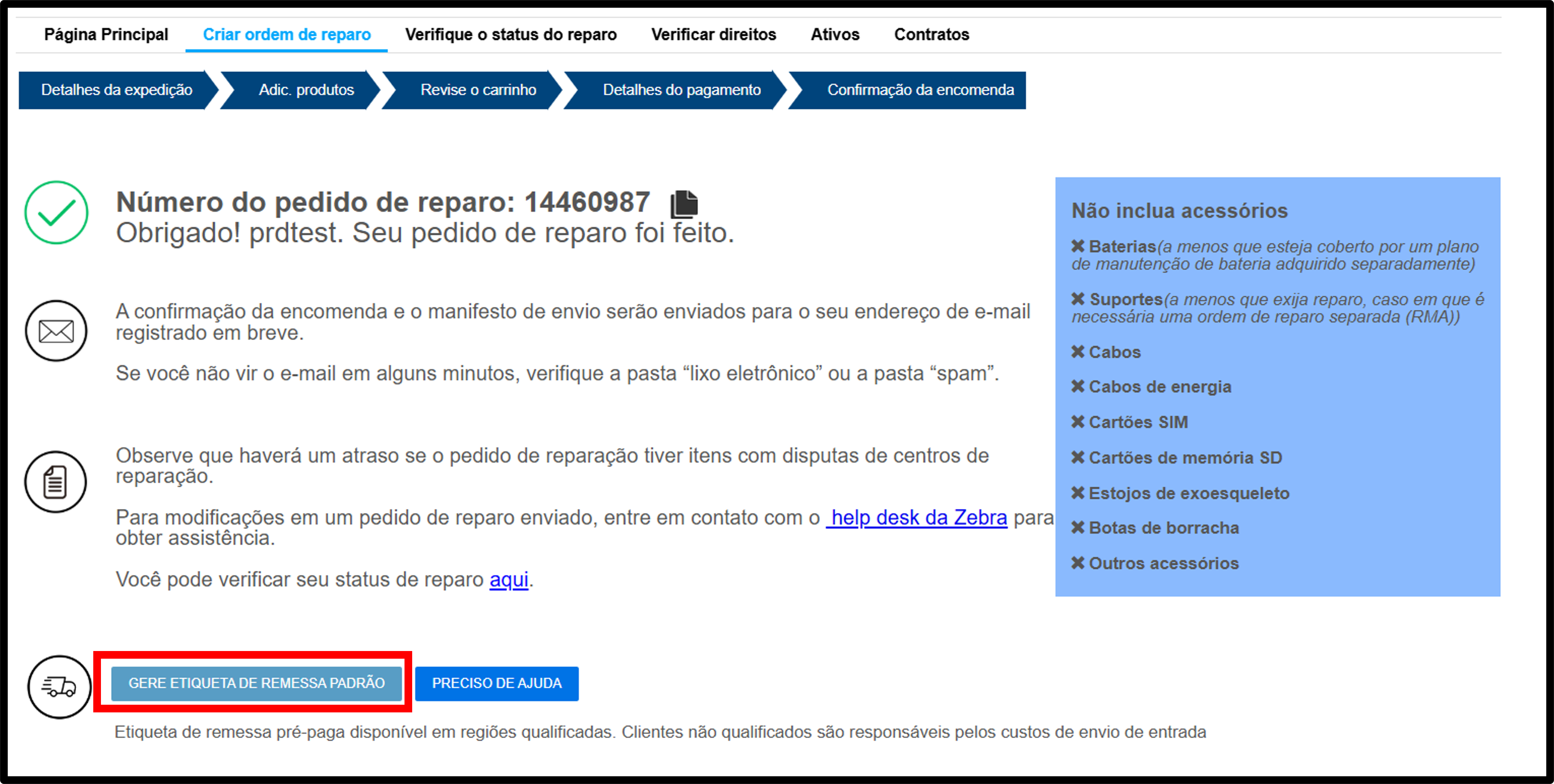 Captura de tela de geração de etiqueta de envio 1