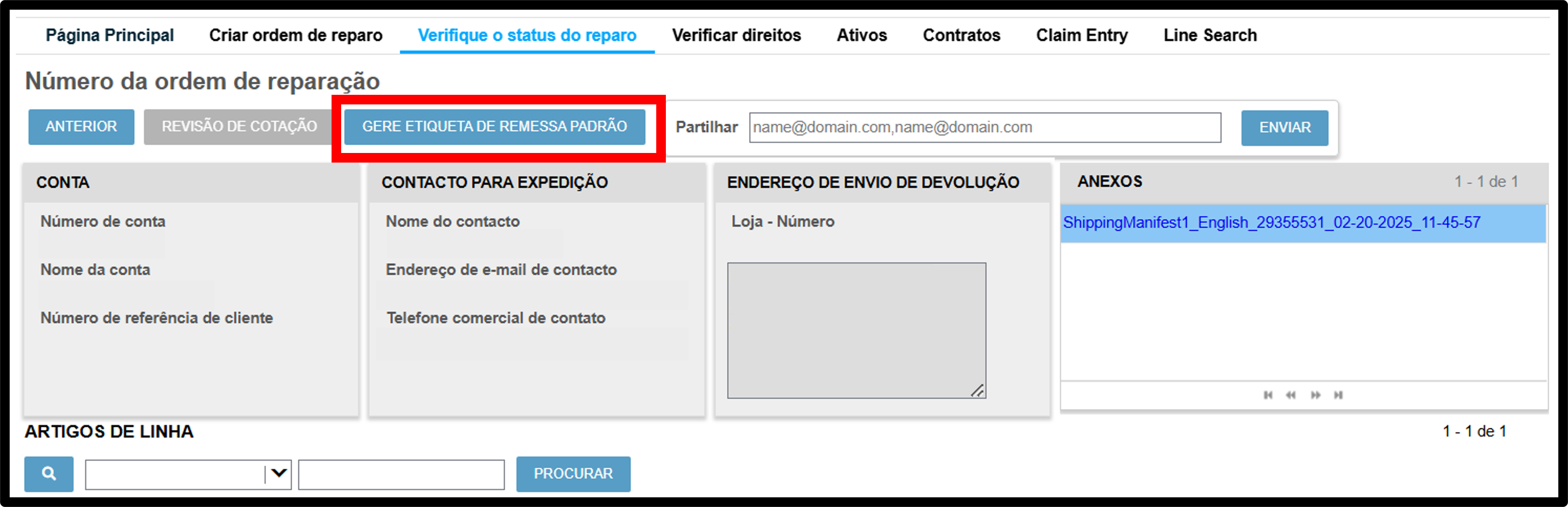 Captura de tela de geração de etiqueta de envio 4