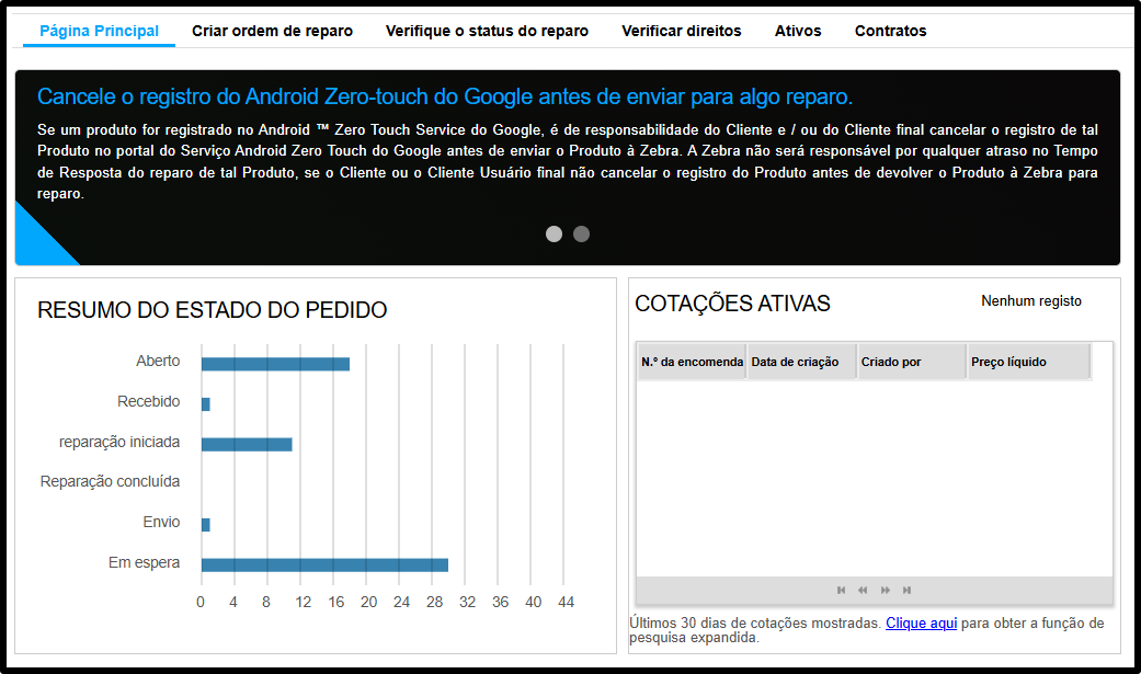 Captura de tela da introdução ao portal de reparo 1