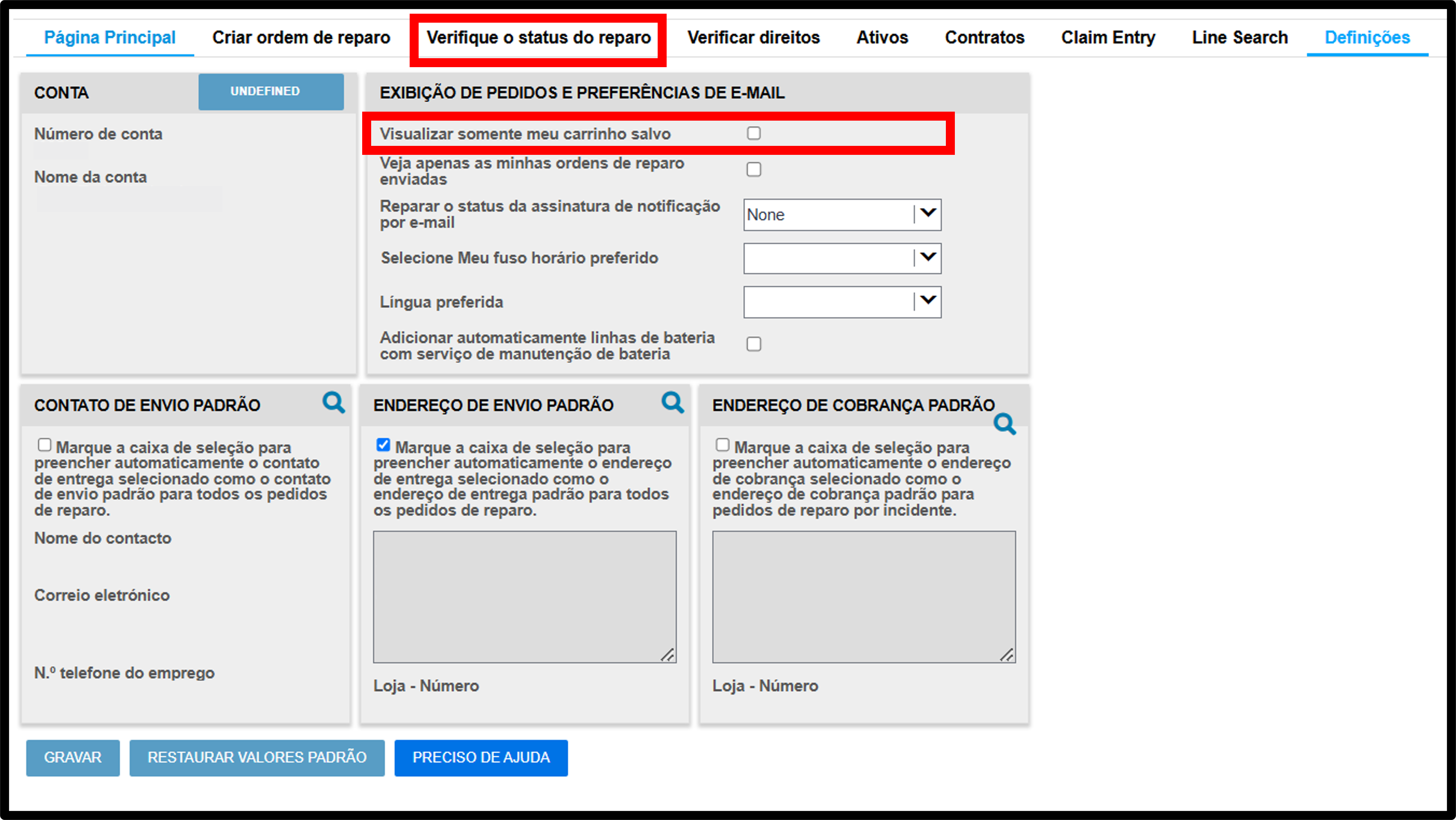 Captura de tela dos guias de reparo de configurações do usuário 3