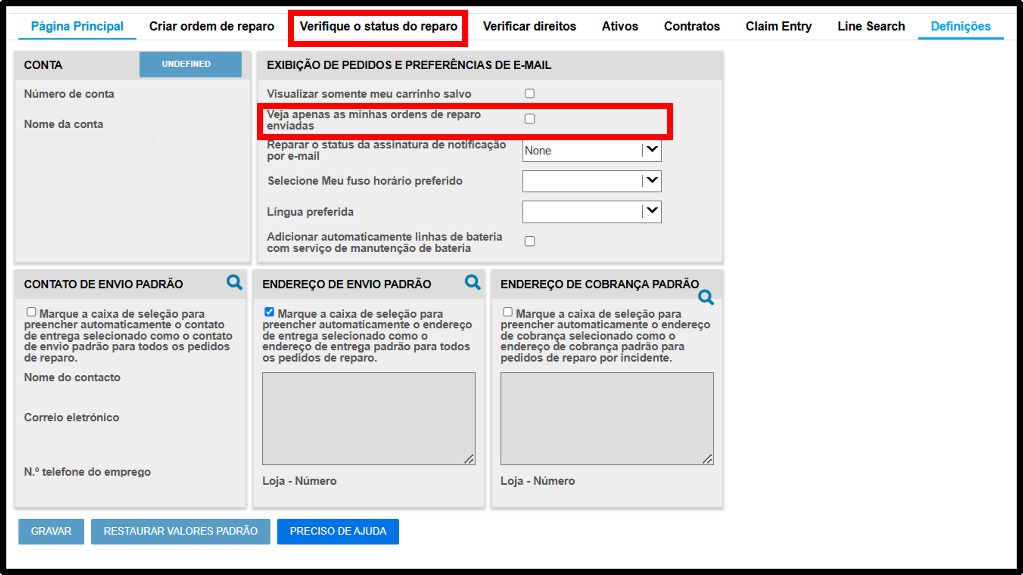 Captura de tela dos guias de reparo de configurações do usuário 5