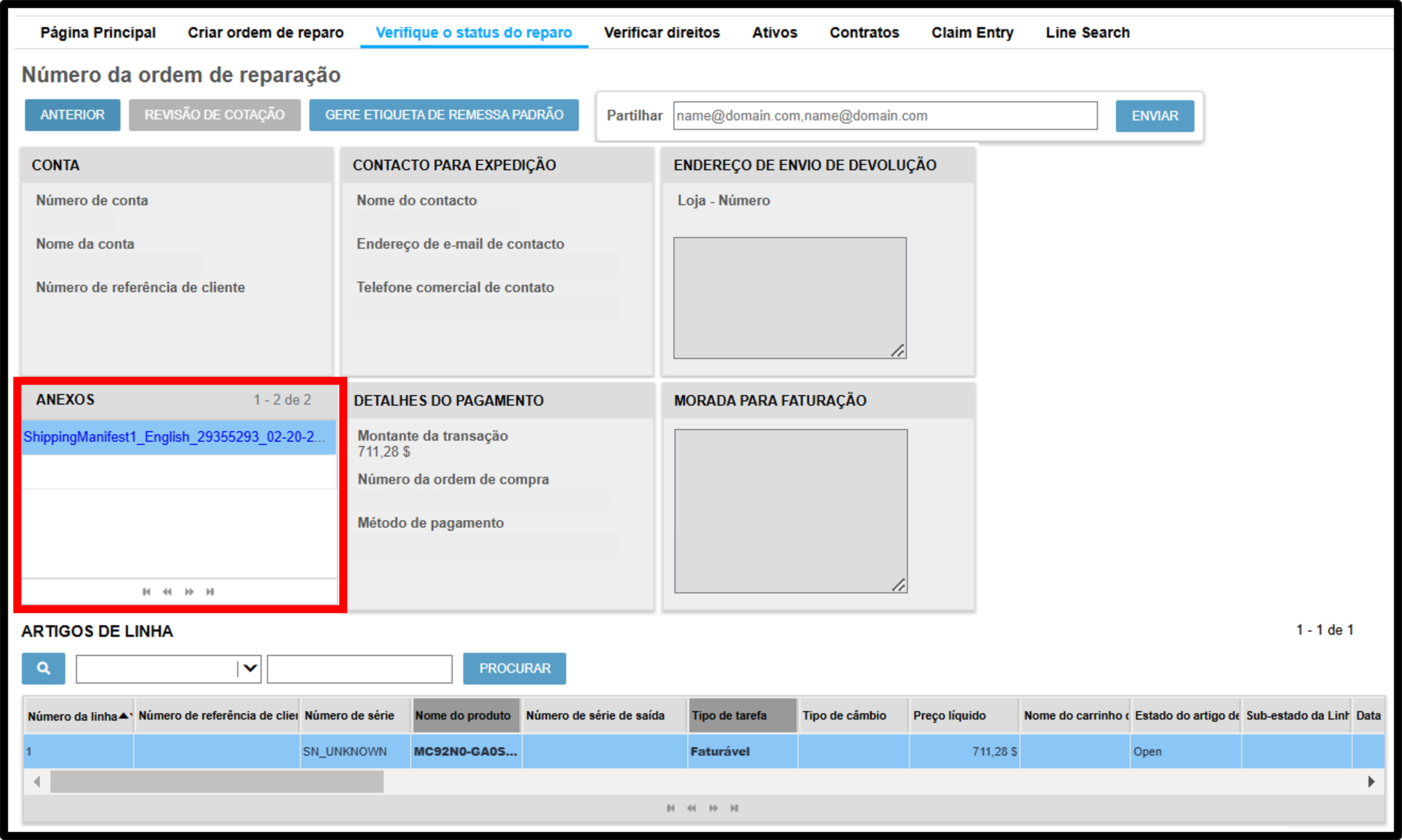Ver captura de tela com detalhes do reparo 10