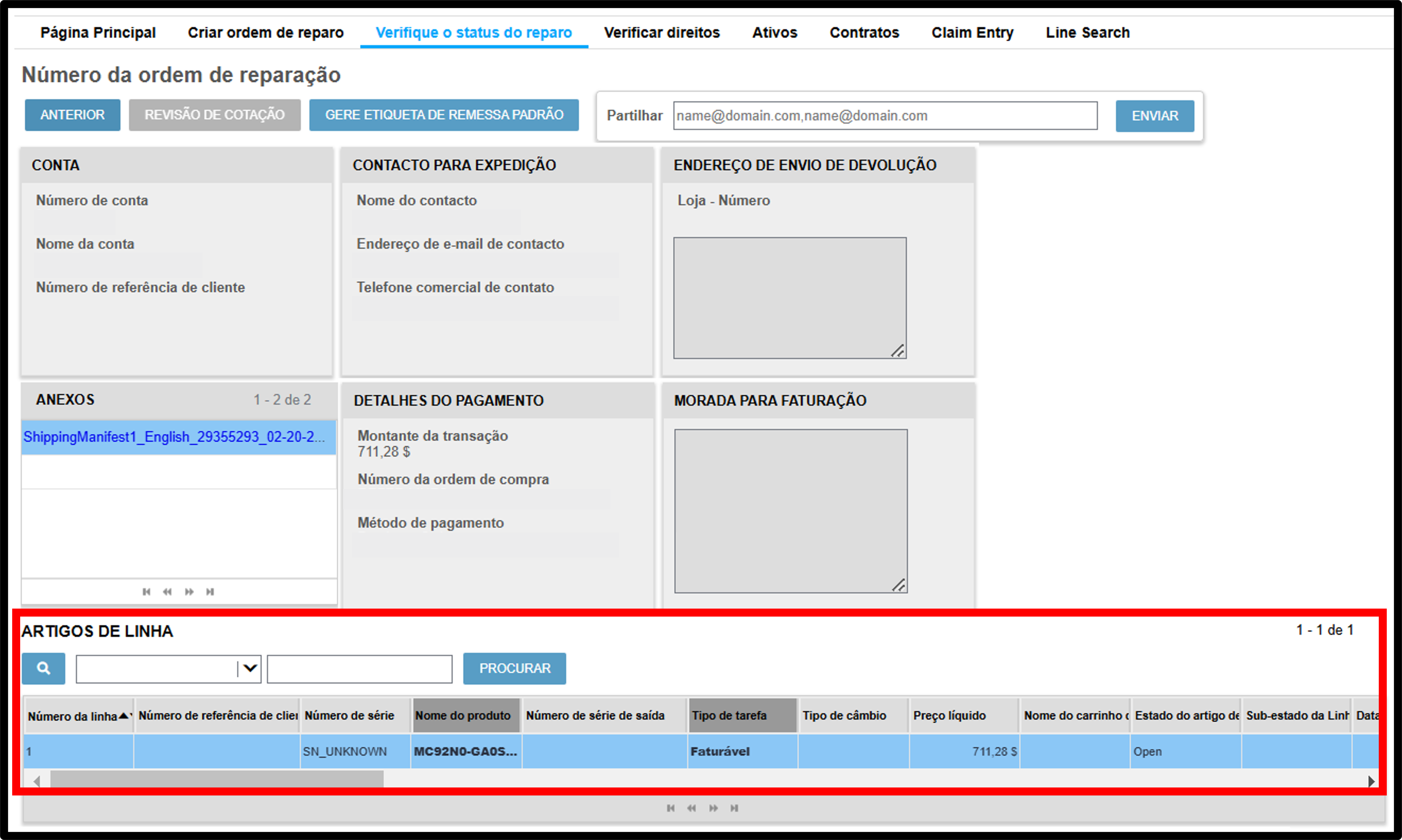 Ver captura de tela com detalhes do reparo 12