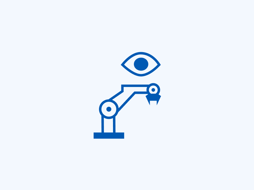 Пиктограмма "Машинное зрение для промышленной сферы" на голубом фоне