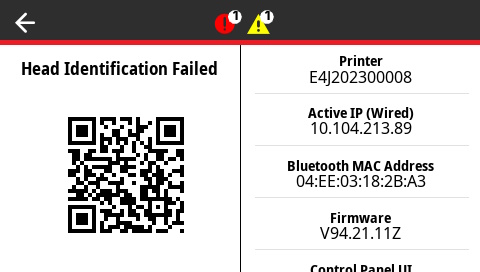 ZE511 Alert: HeadIdentificationFailed | Zebra