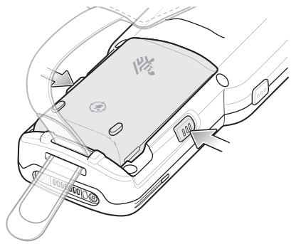 MC3300xr Push in the two battery release buttons