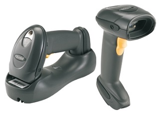 Zebra DS6878-DL scanner, shown with and without cradle