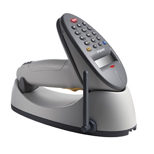 Zebra P470 discontinued scanner, shown in cradle