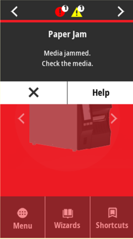 Paper Jam. Media is jammed. Check the media.