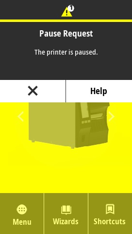 Pause Request. The printer is paused.