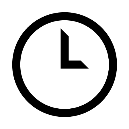 Simple graphic of a clock in black outline.