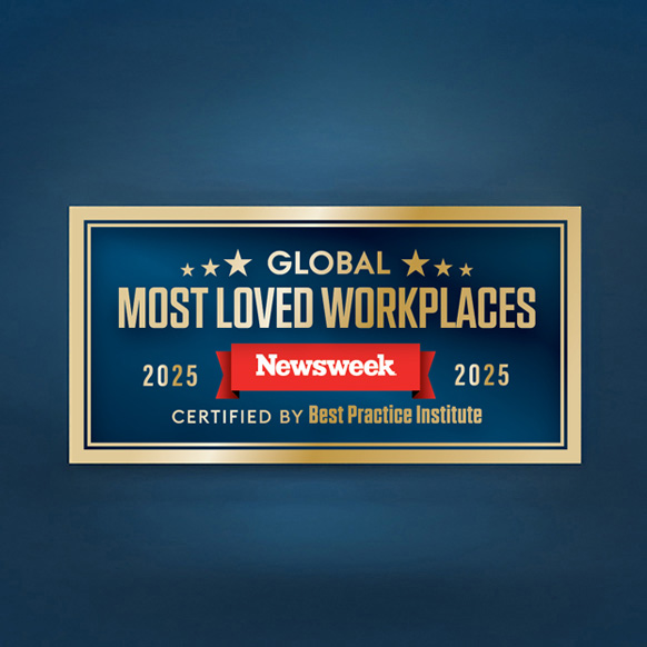 Zebra's Newsweek Most Loved Workplaces 2025 award logo on blue background