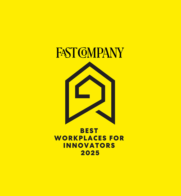 Zebra best workplaces for innovators 2025 Fast Company logo in black on yellow background
