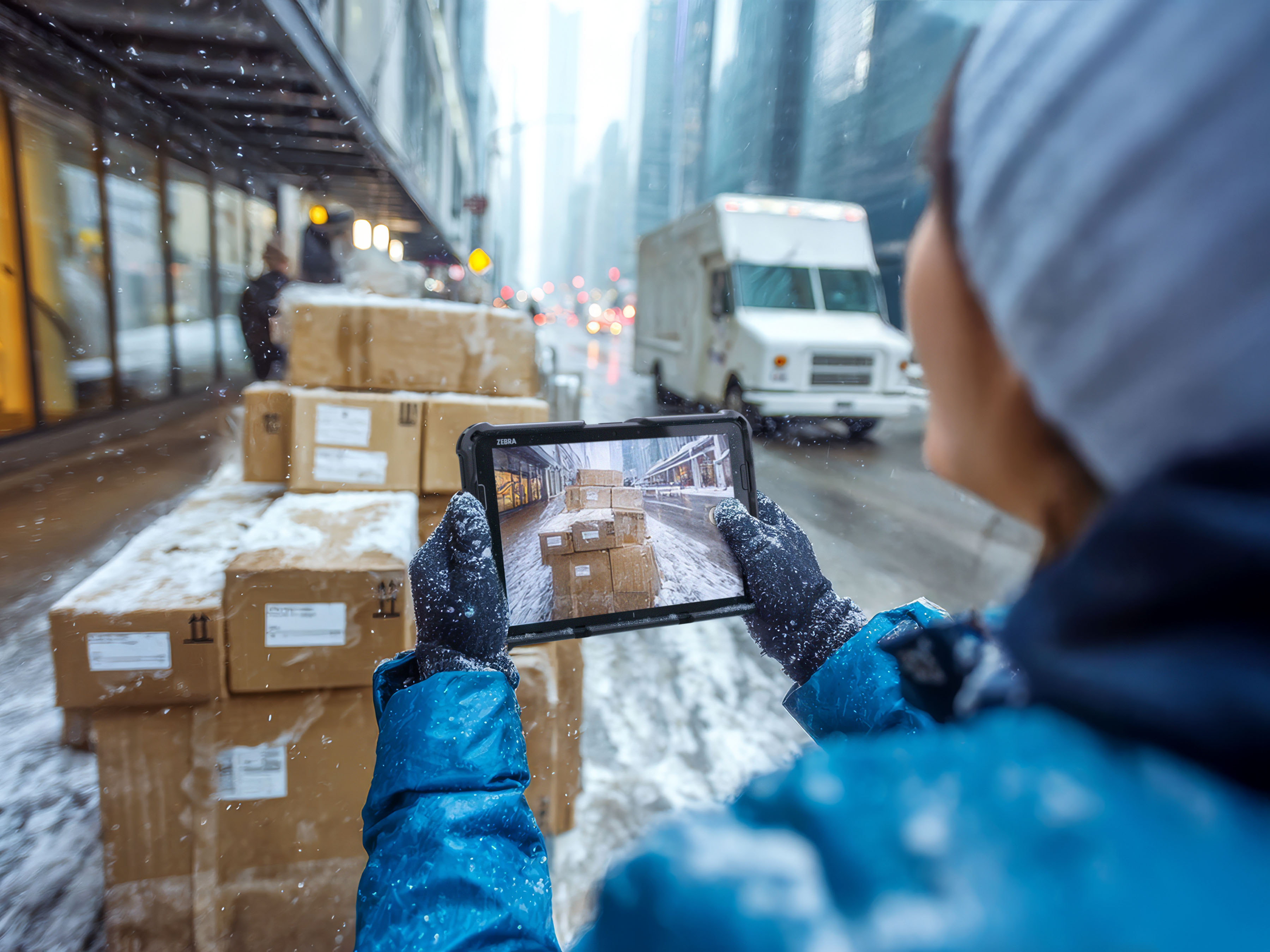 The Zebra ET401 rugged tablet is built for transportation and logistics operations. Capture clear proof of delivery photos even in snowy, adverse weather, ensuring efficient and verifiable last-mile deliveries.