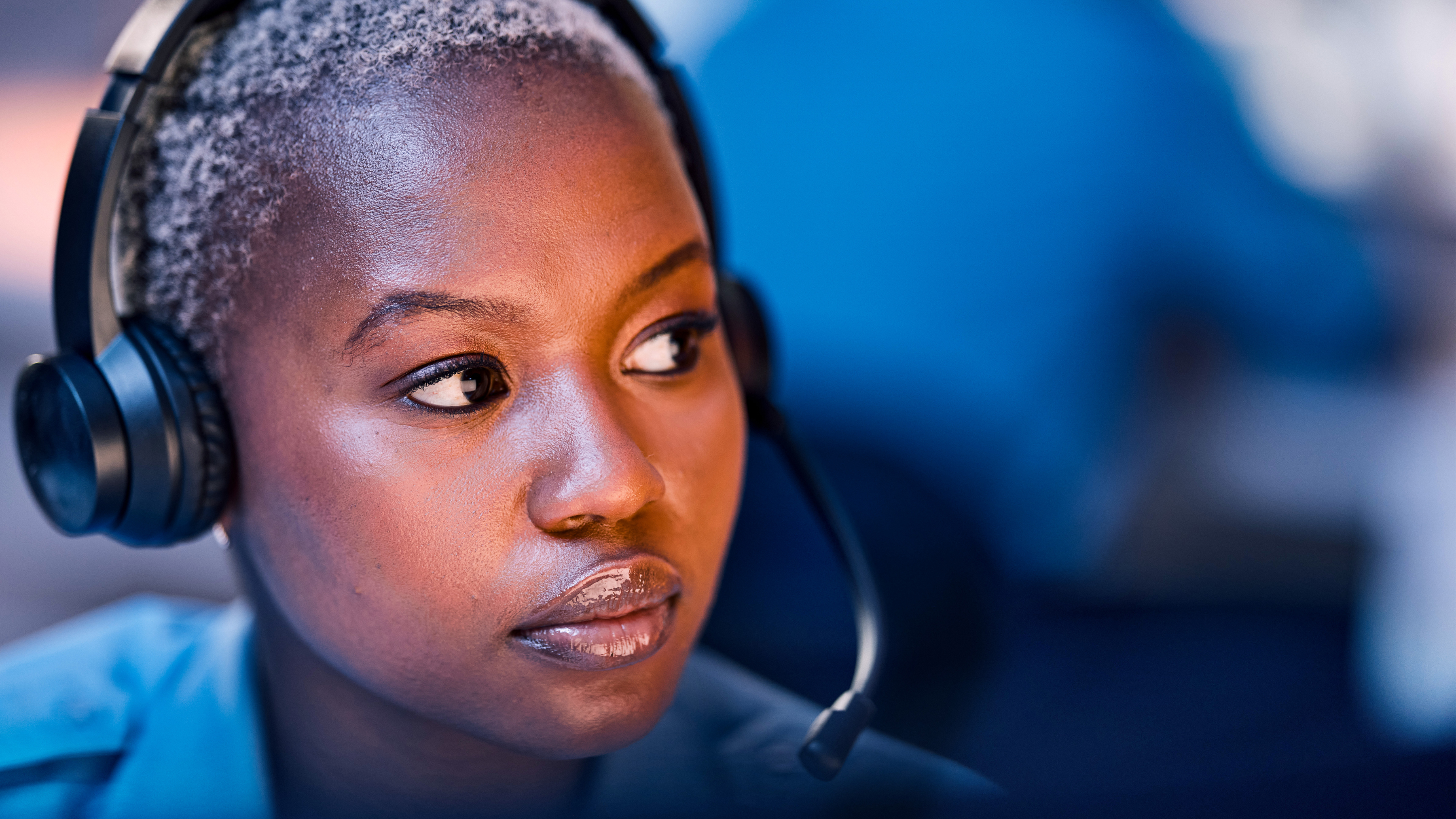 Call center employee close up. 
