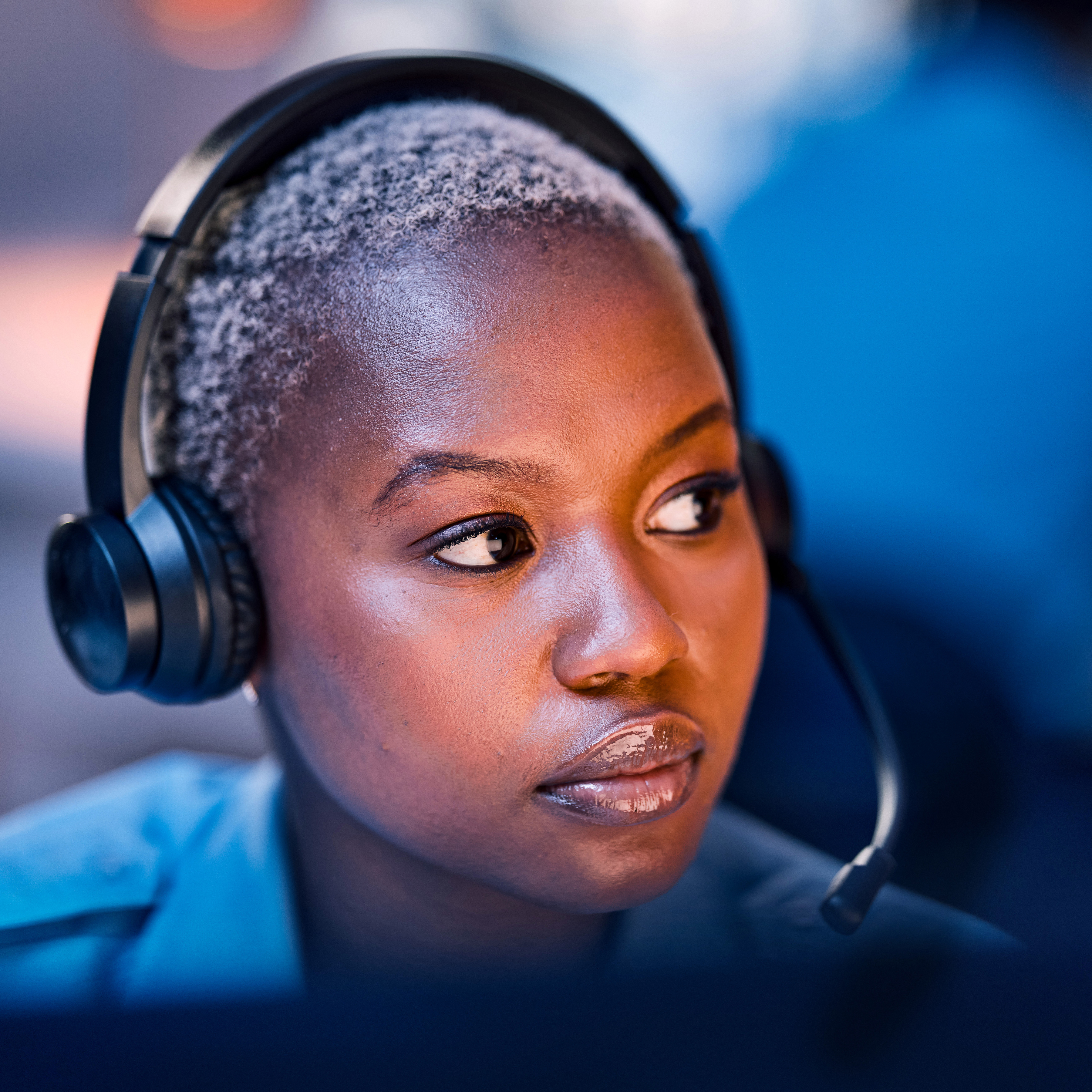 Call center employee close up. 
