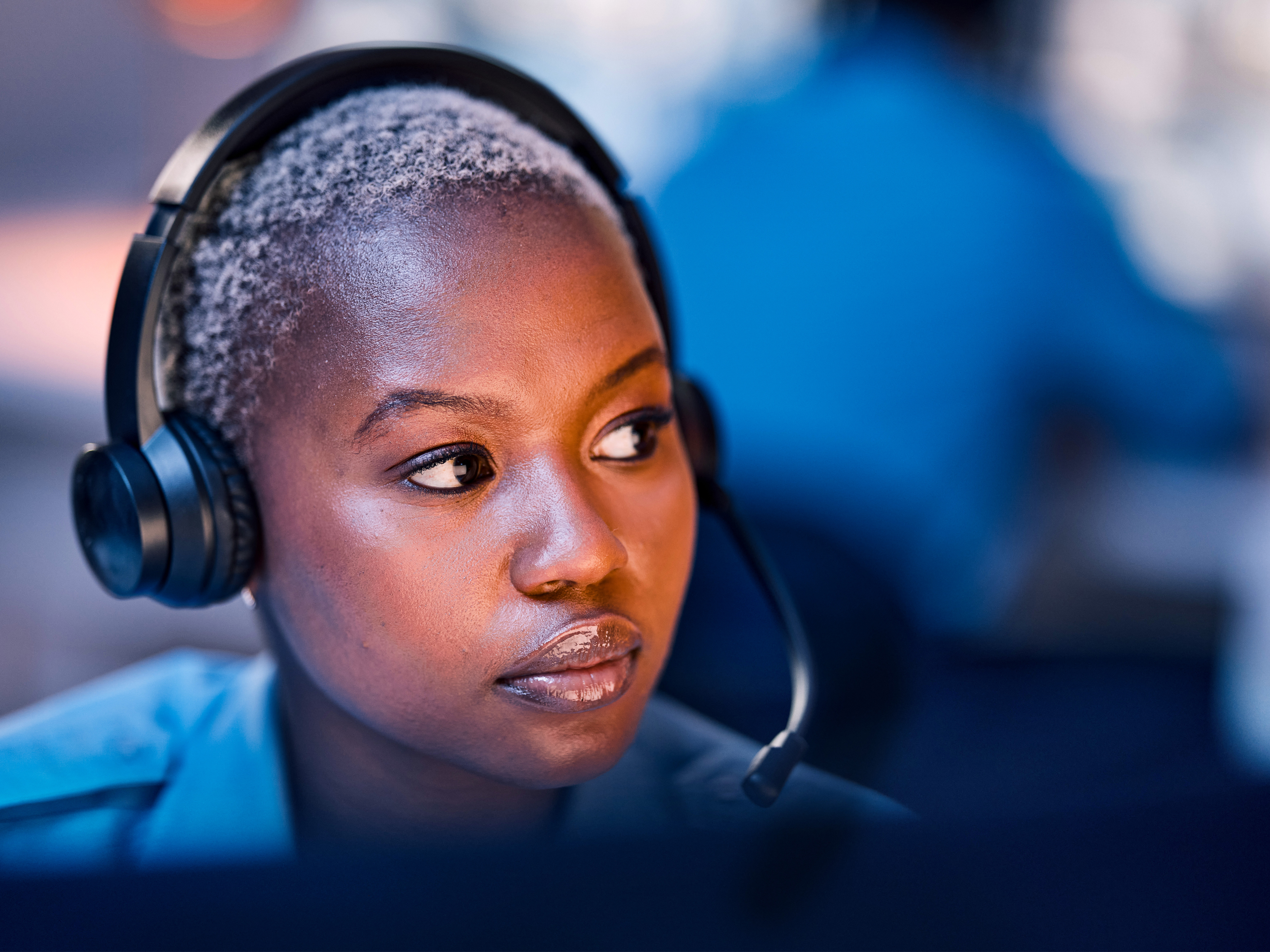 Call center employee close up. 
