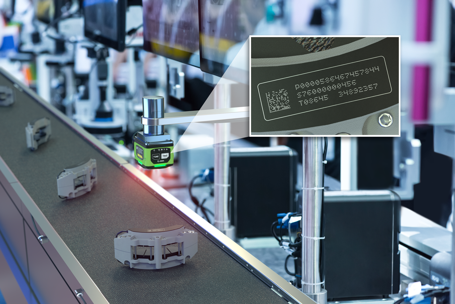 DPM code on an automotive part being read by a ZebraFS42 scanner