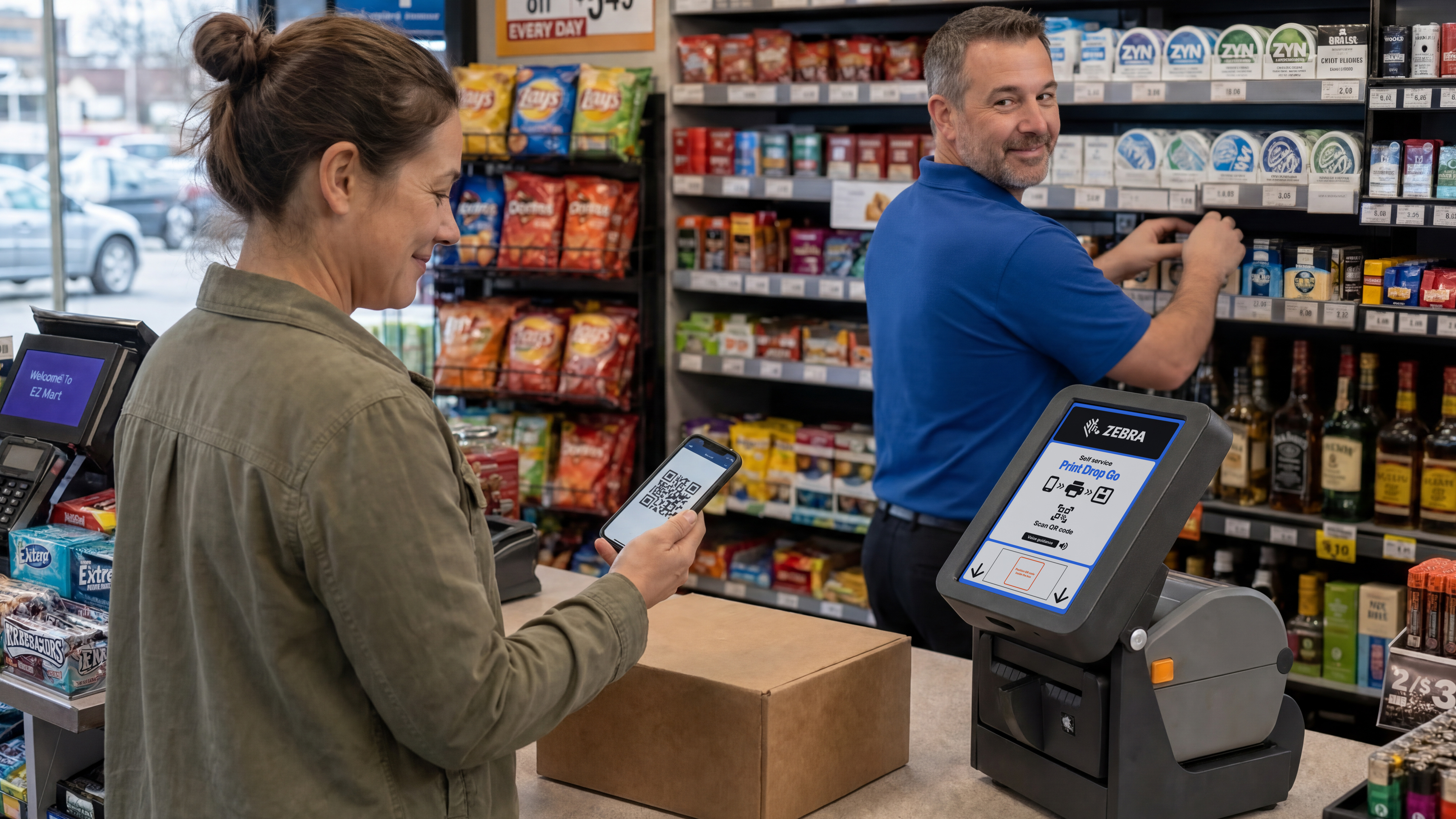 Retail photography lifestyle Print Drop Go digital display partial self serve with associate handoff