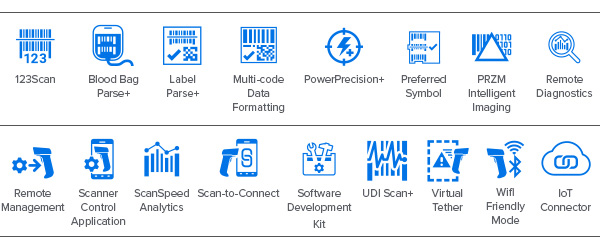 DS3600-DPX 超耐用型扫描器规格表DataCapture DNA 图标：123 Scan、Blood Bag Parse+、Label Parse+、多条码扫描、PowerPrecision+、Preferred Symbol、PRZM 智能成像、远程诊断、远程管理、扫描器控制应用程序、ScanSpeed Analytics、Scan-to-Connect、软件开发工具包、UDI Scan+、虚拟围栏、WiFi 友好模式、物联网连接器