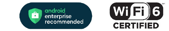 EM45 Enterprise Mobile Spec Sheet Compatible Icon Image:  Android Enterprise Recommended, Wi-Fi 6 Certified