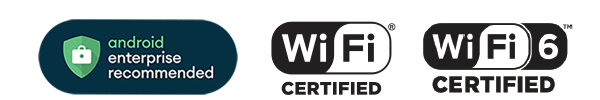 Fiche produit des terminaux mobiles HC20/HC50 / Icônes de compatibilité :  Certification Wi-Fi, certification Wi-Fi 6