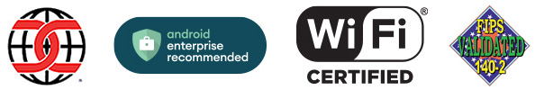 Common Criteria, Android Enterprise Recommended, Wi-Fi Certified, FIPS Validated icons