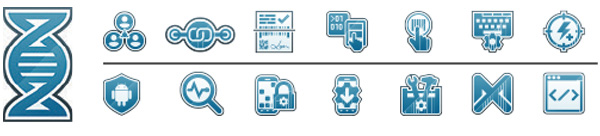 ìcones do Mobility DNA, Workforce Connect, SmartDEX, Simulscan, All-Touch Terminal, Swipe Assist, Enterprise Keyboard, Powerprecision, LifeGuard para Android, Device Diagnostics, Enterprise Home, StageNow, Enterprise Mobility Development, Mobility Extensions, Enterprise Browser