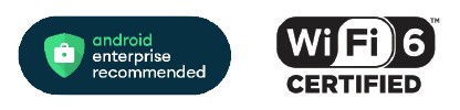 Icônes de compatibilité des terminaux mobiles TC22/TC27 : Recommandé par Android Enterprise, certifié Wi-Fi 6