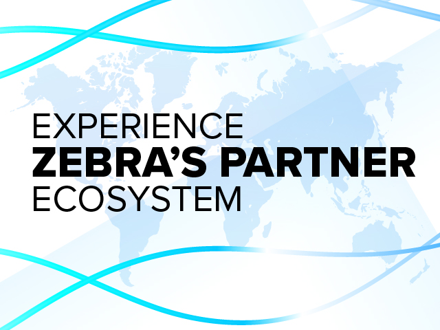 Experience Zebra's Partner Ecosystem Logo on a blue background