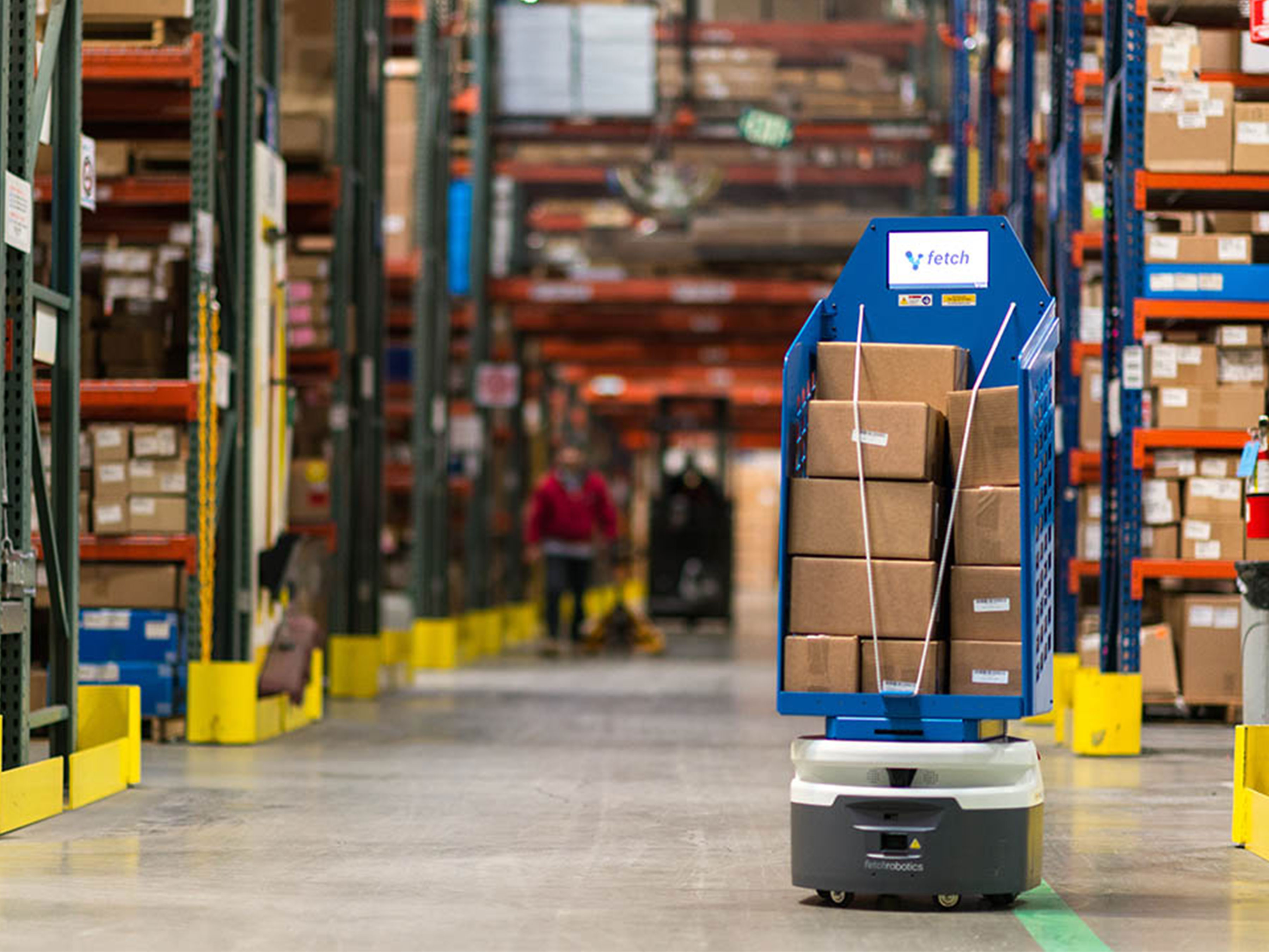 Fetch robotics robot in a warehouse