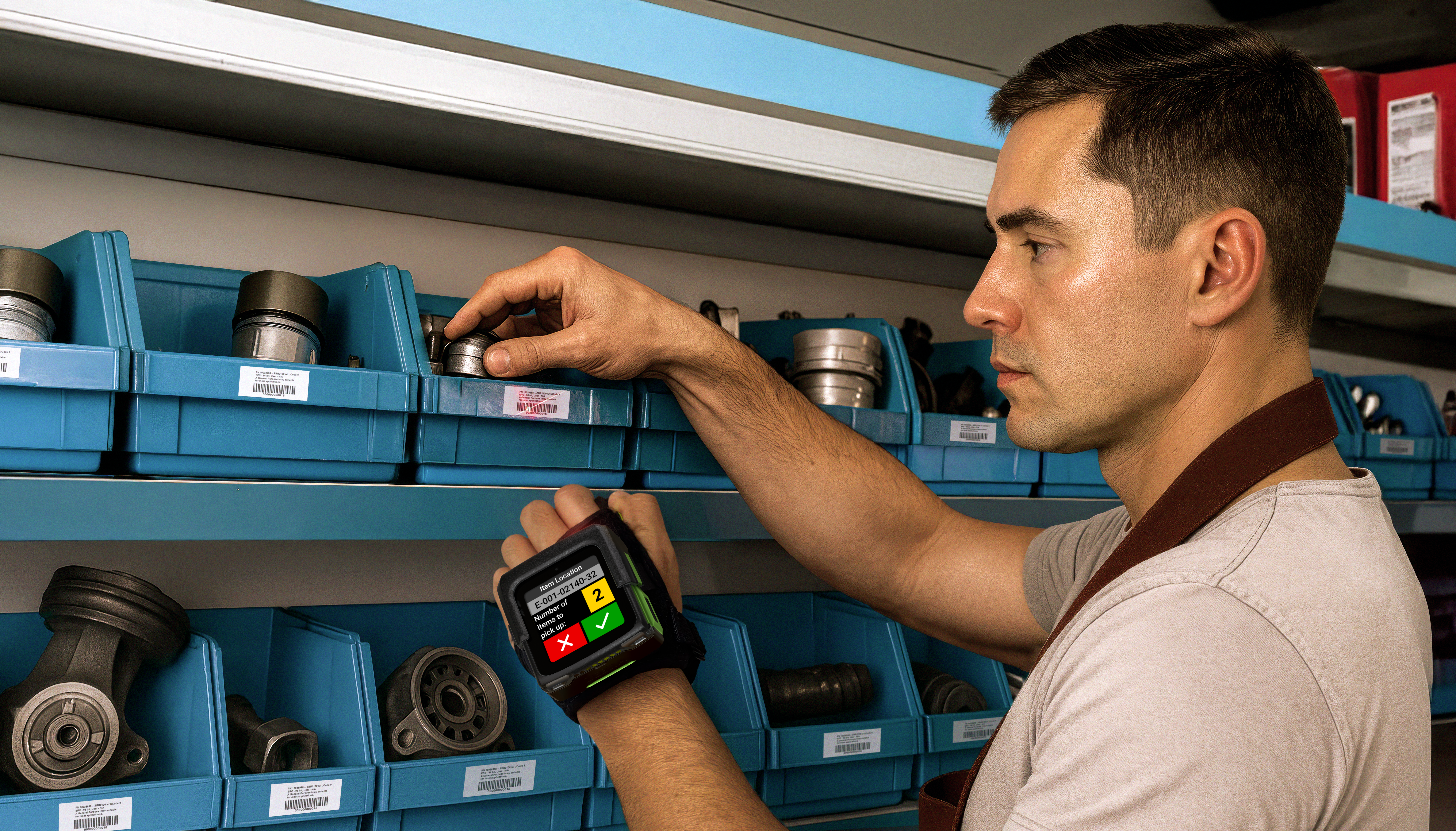 Photo of a manufacturing  worker using a WS501 with back of hand at an automotive production line