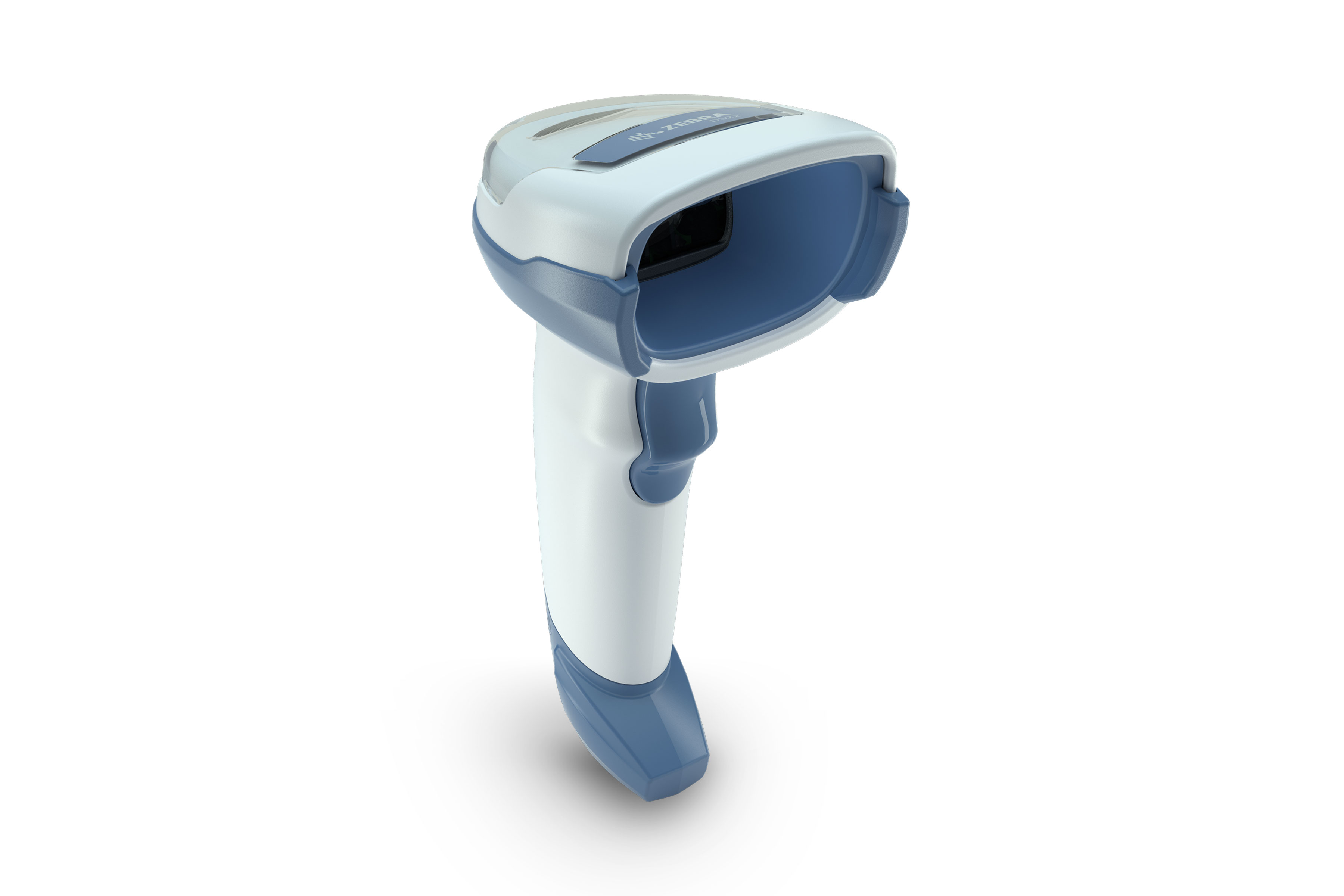 Zebra DS2208 handheld barcode scanner for healthcare , white and blue hardware