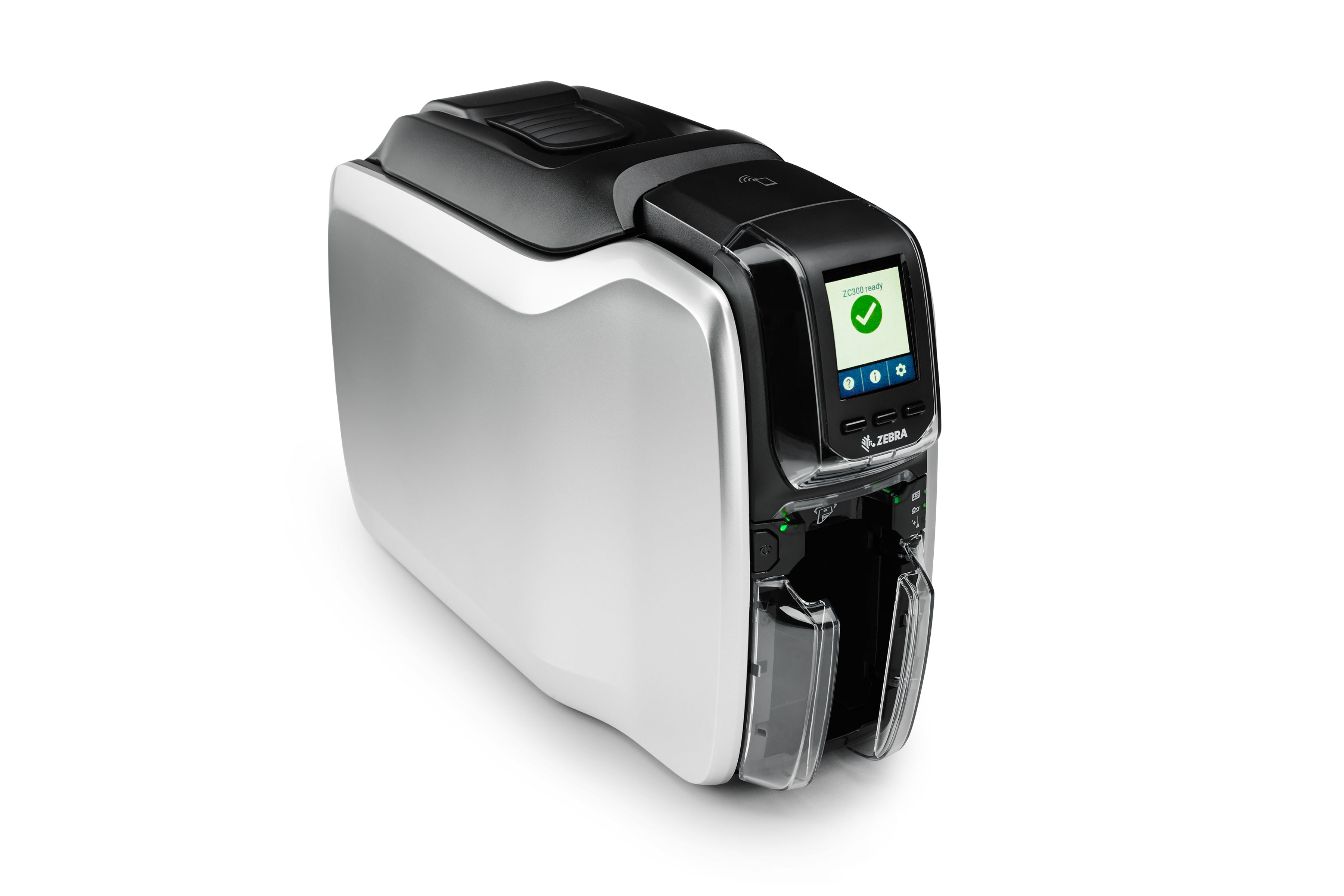 Zebra ZC300 ID card printer with LCD display and integrated card feeder