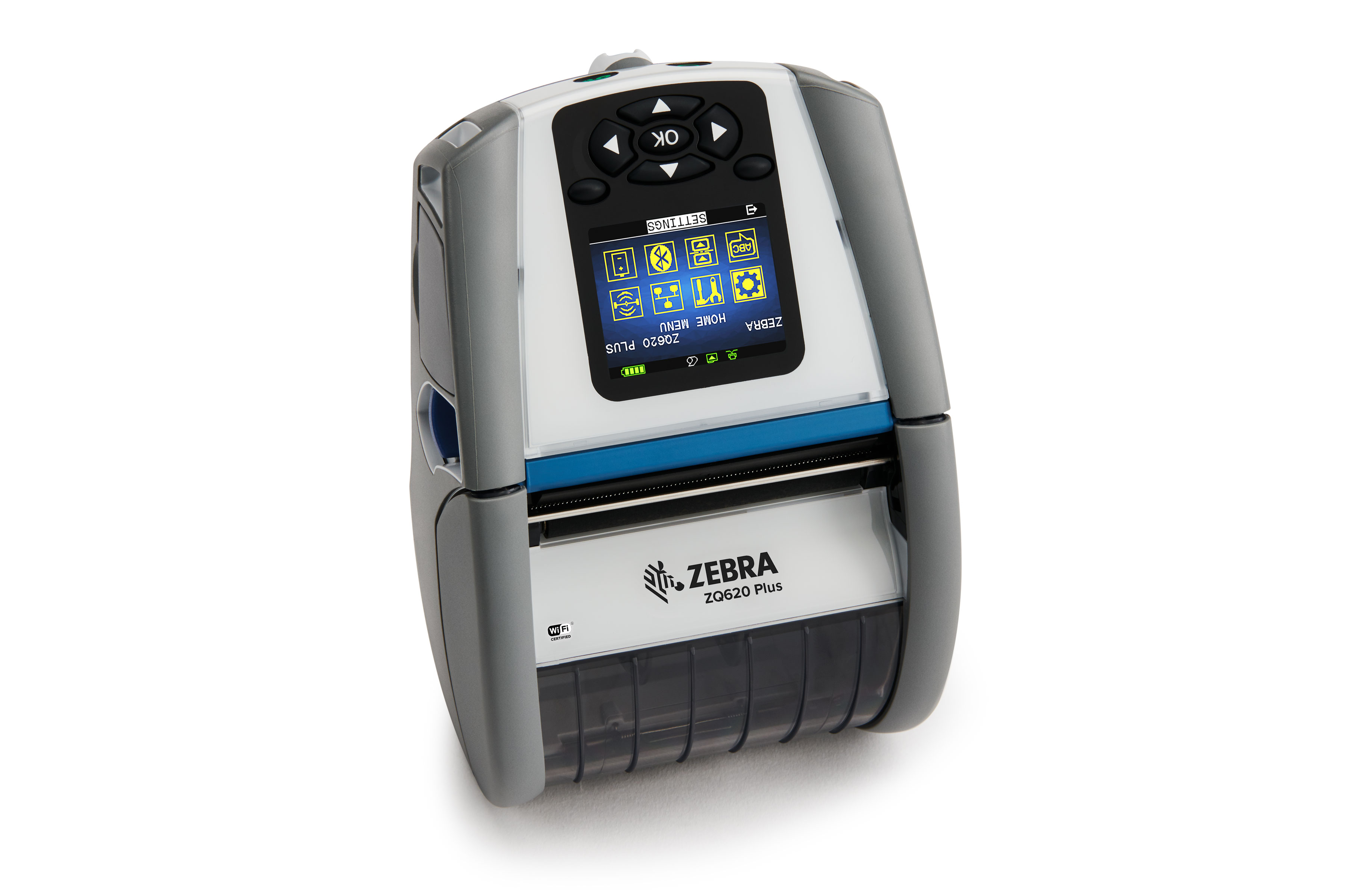 Front right view of a Zebra ZQ620 Plus-HC label desktop printer for healthcare