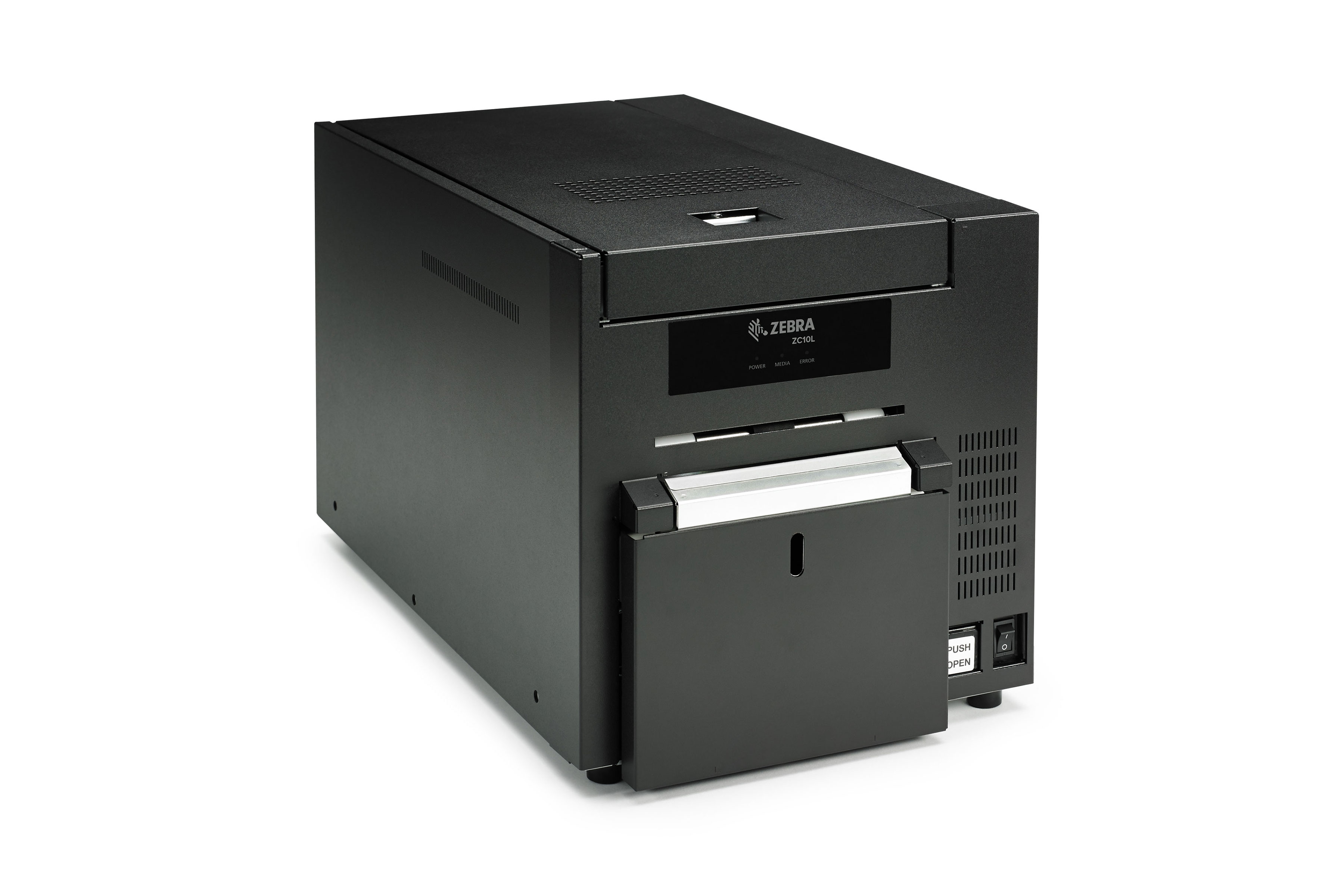 Front right view of a Zebra ZC10L ID card printer