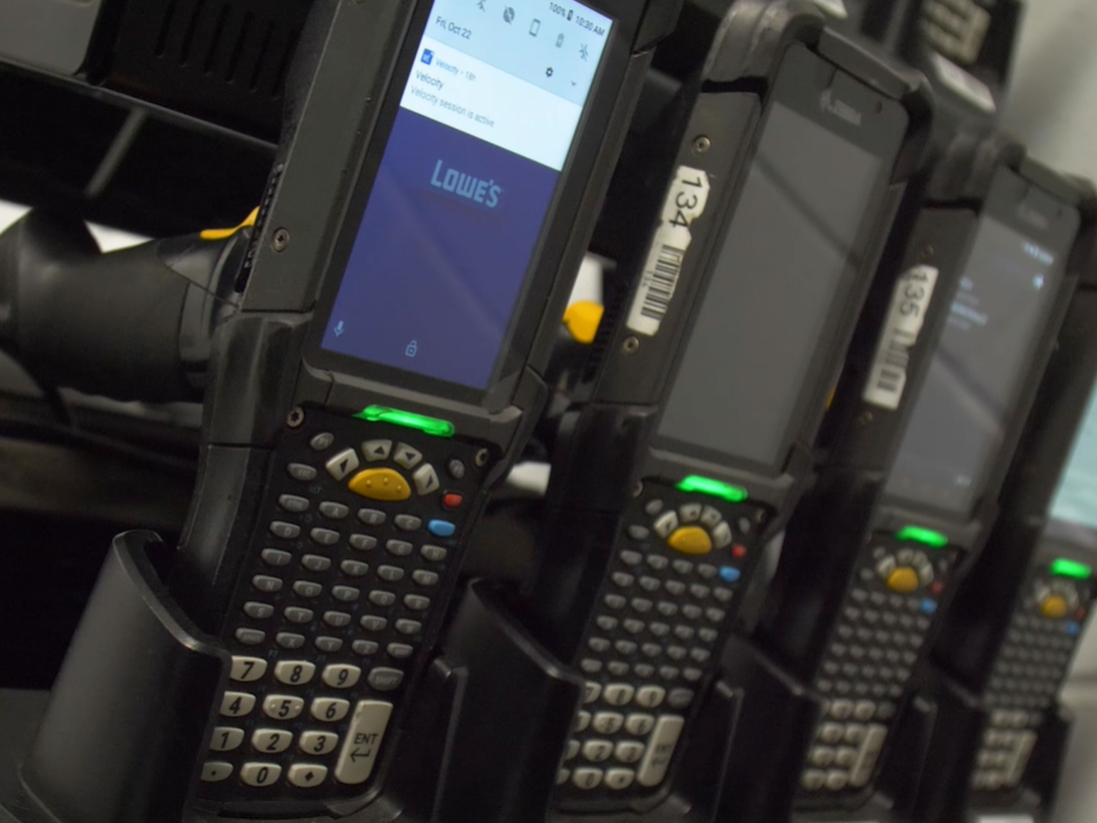 Zebra devices with Lowe's logo on screen