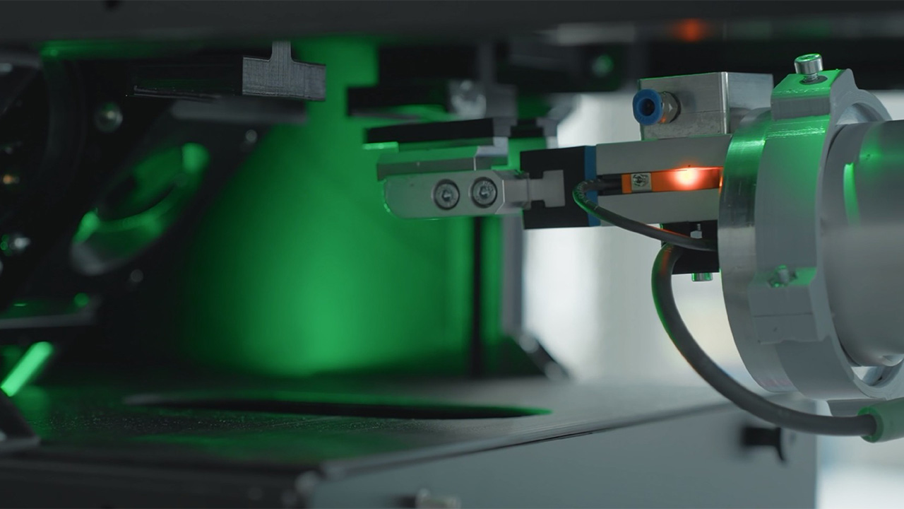 Close-up of industrial machine sensor arm