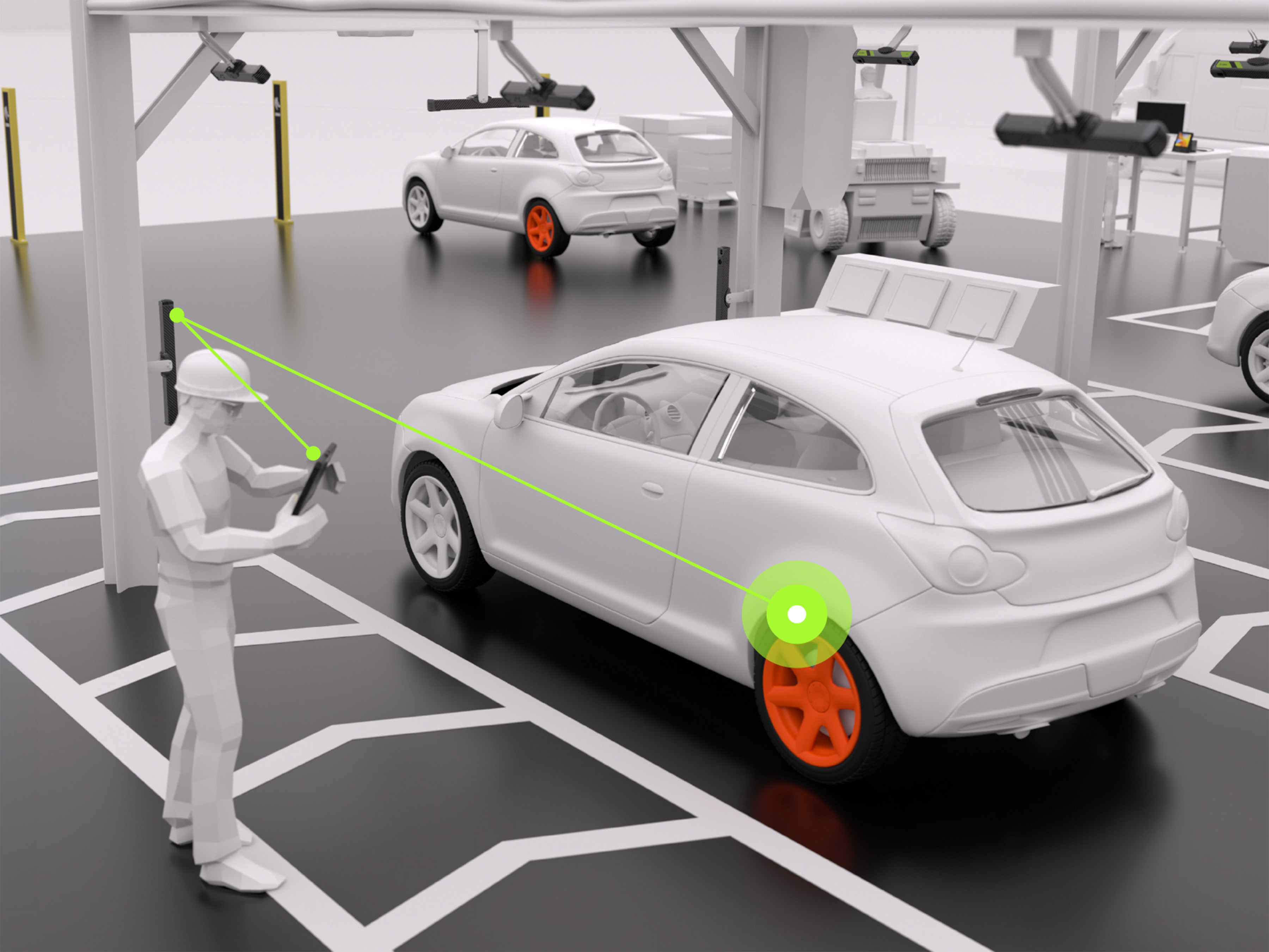 An illustration of Zebra's 3S Series 3D sensors scanning vehicles on a production line to identify a non-compliant component (a mismatched wheel). The system instantly flags the repeating error, initiating a quality campaign and sending actionable alerts to connected workers, demonstrating a closed-loop system for immediate error-proofing in manufacturing.