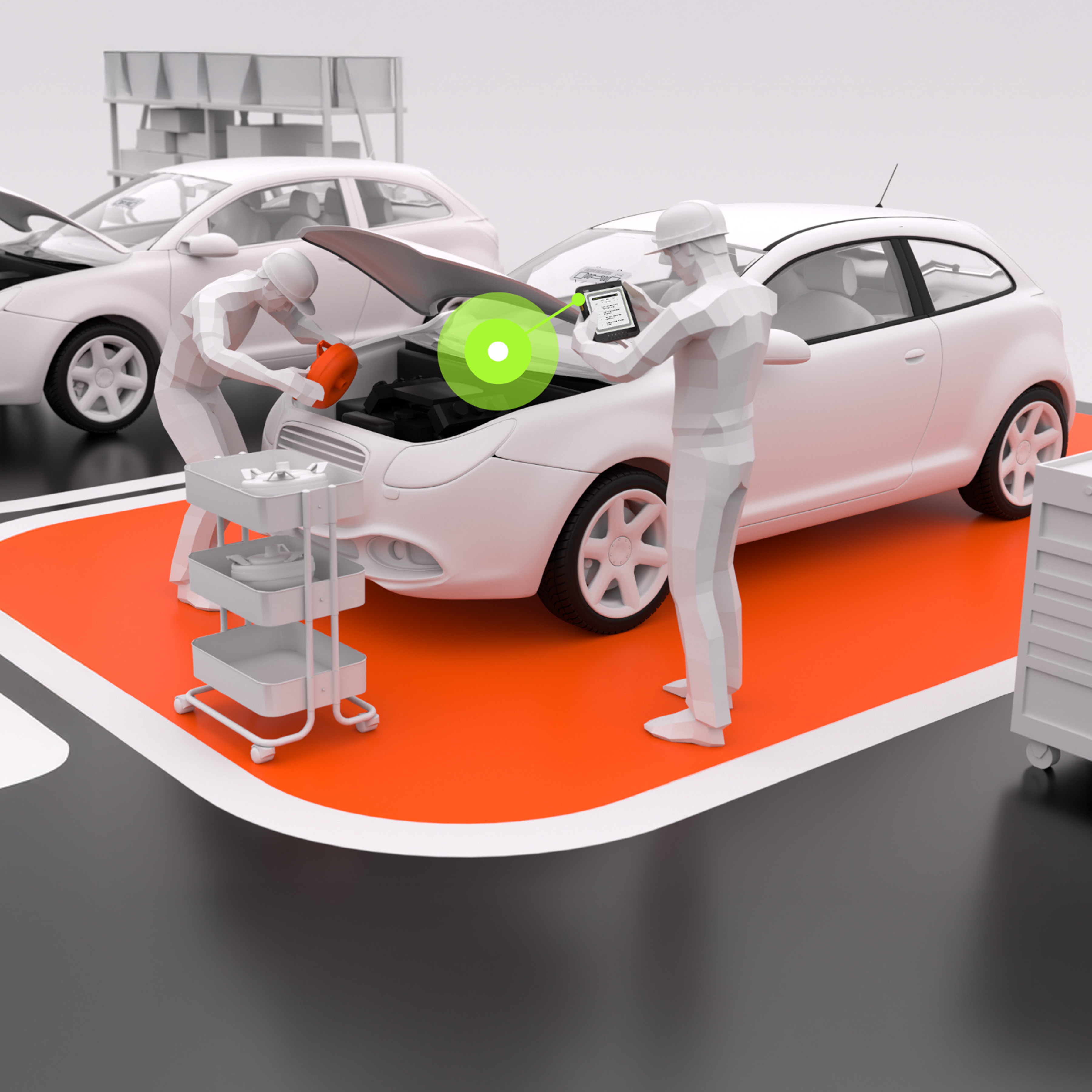 When a defect is found during inspection, a worker uses a Zebra mobile computer to instantly generate and send a digital work order for the vehicle. This action alerts the material handling team to move the vehicle to the rework area, eliminating paper-based handoffs and improving operational efficiency.