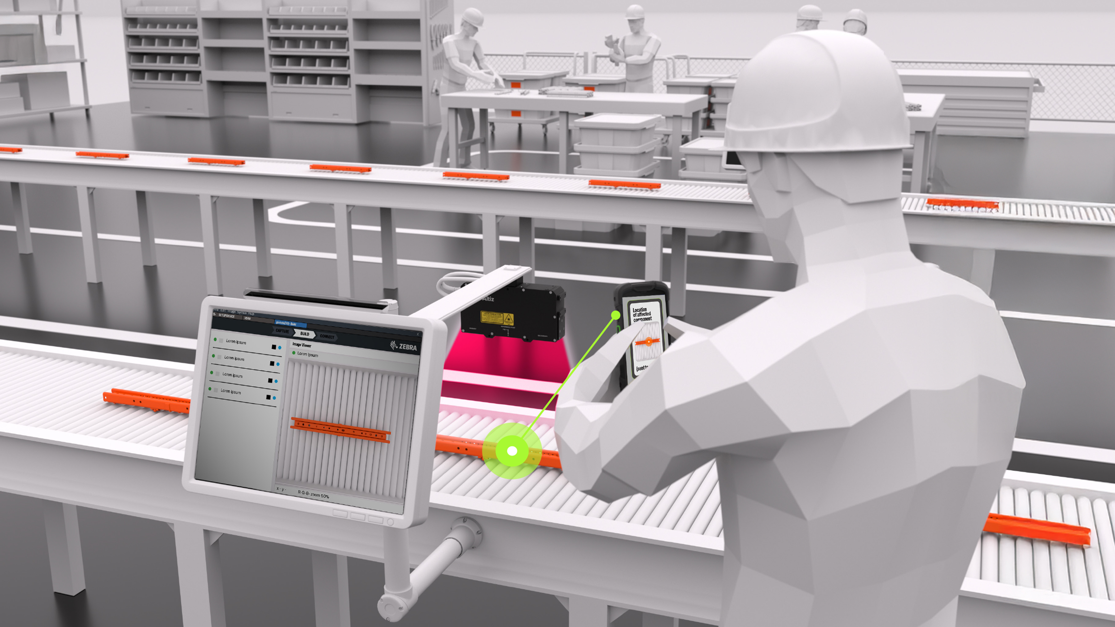 Following automated 3D inspection, Zebra Mobile Computers provide your workers with immediate, on-the-go access to quality control results. These rugged handheld devices deliver real-time data, pinpointing the exact location of affected components and providing clear instructions on whether to scrap or approve them. This instant visibility empowers teams to act decisively, maintain a continuous production workflow, and ensure manufacturing efficiency without being tied to a fixed station.