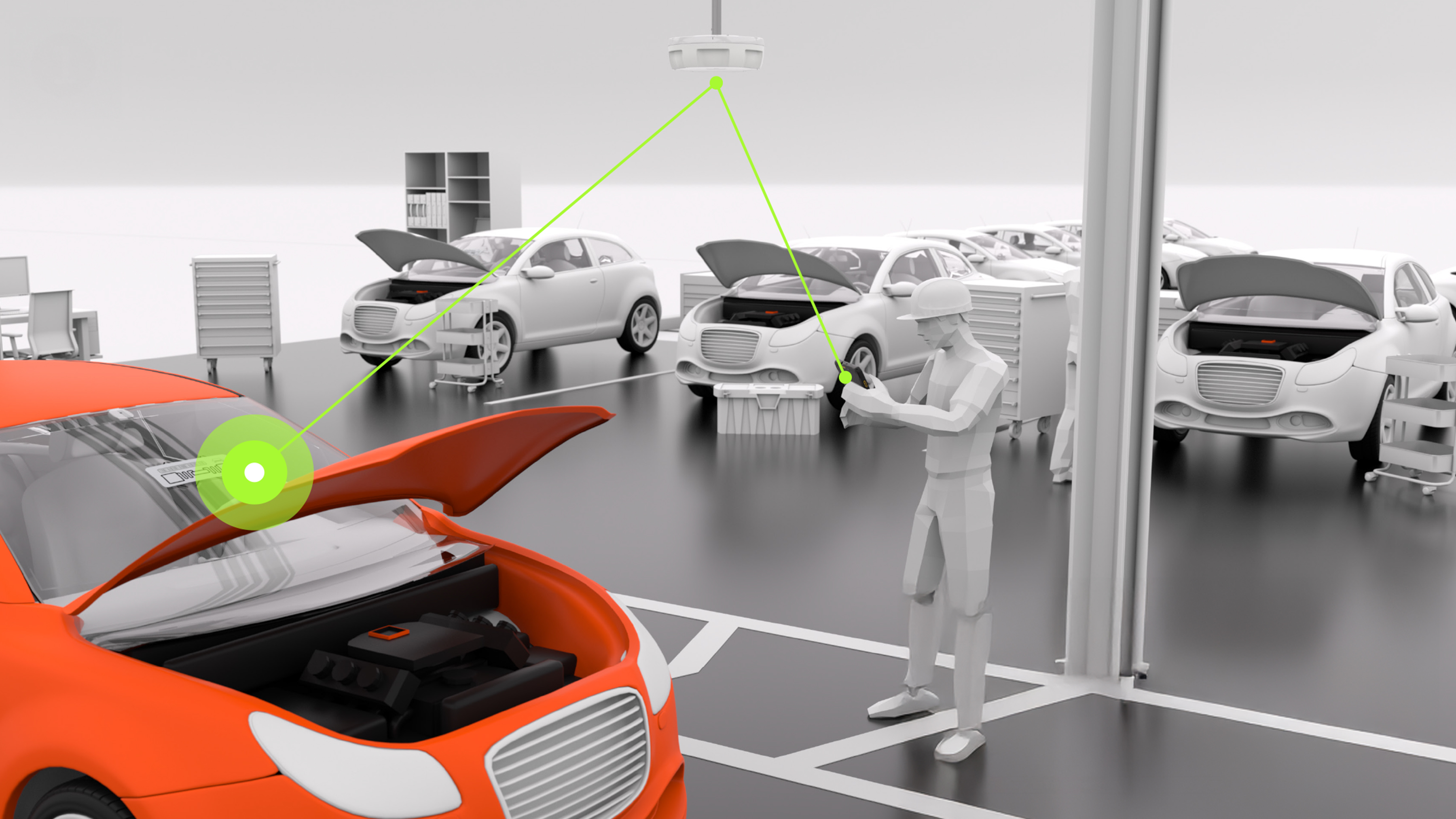 Pinpoint the exact location of vehicles needing rework across the facility by using automated RFID tags and fixed readers. This provides the real-time visibility needed to eliminate manual search times and efficiently route replacement parts, like an electronic control unit, directly to the waiting vehicle.