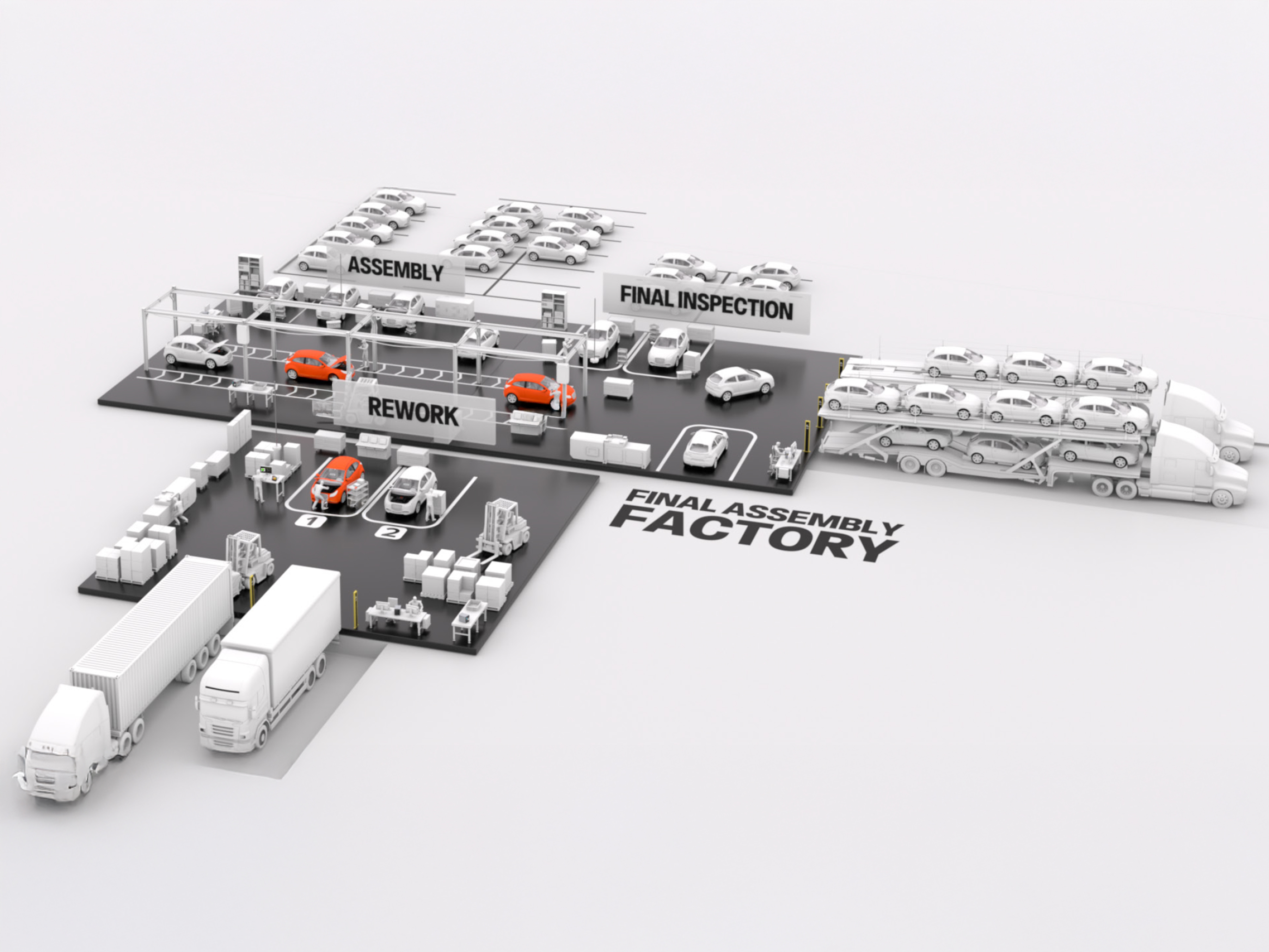 Eliminate costly production stalls by using Zebra's RFID and mobile computing solutions to instantly track vehicles that fail quality inspection and require rework. This system synchronizes vehicle location with replacement part arrival, enabling faster rework cycles and providing complete visibility across the factory floor.