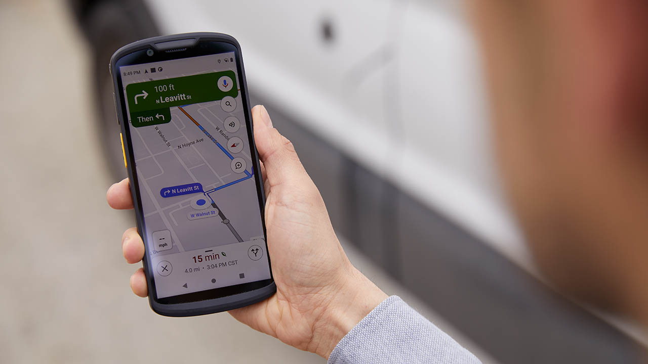 A drivers looks at a map on his Zebra TC58 mobile computer